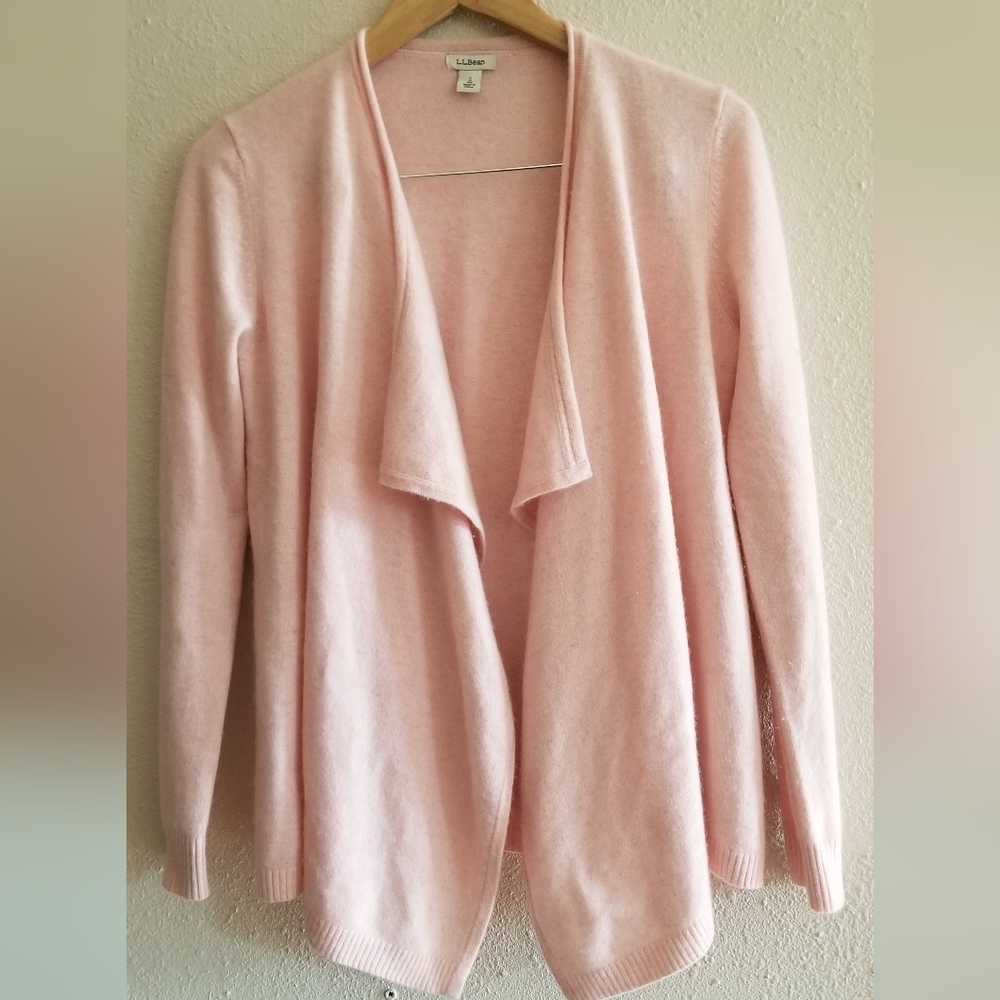 L.L. Bean womens cashmere pale pink loose cartigan size small